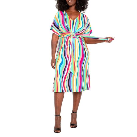 Eloquii Dress Women’s 18 Multicolored Striped Wrap Around Plus Size - Picture 8 of 8